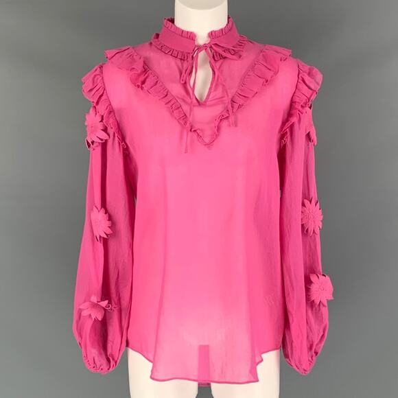 CAROLINA K Size S Pink Cotton Applique Bow Blouse - Picture 1 of 6